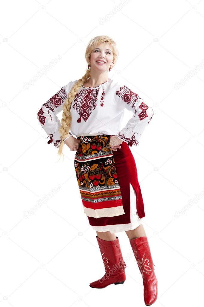 Smiling woman in national ukrainian costume