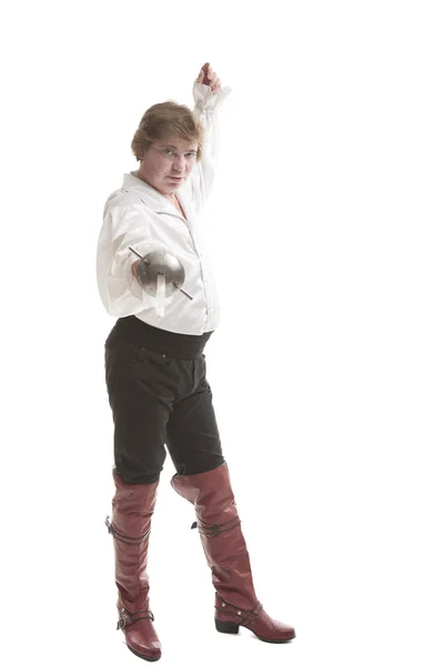 Homme en vêtements médiévaux avec épée — Photo