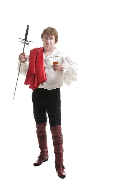 Man met zwaard en alcohol — Stockfoto