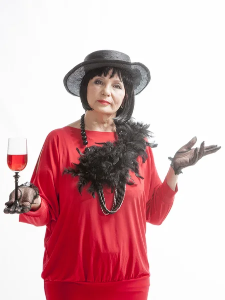 Beautiful retro woman  drinking wine — Stock Photo, Image