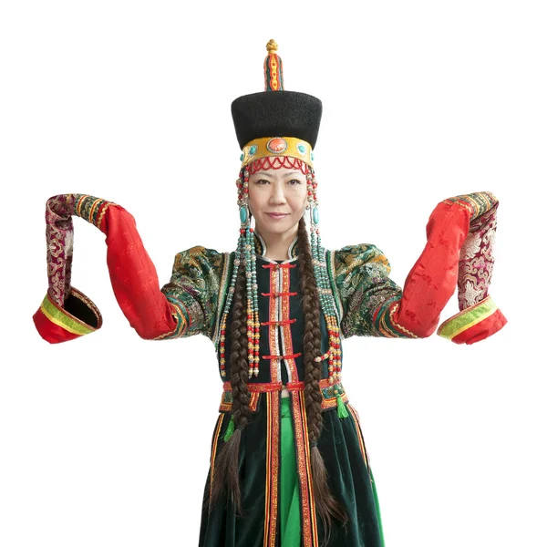 Жінка танці національного Бурятський танцю — стокове фото