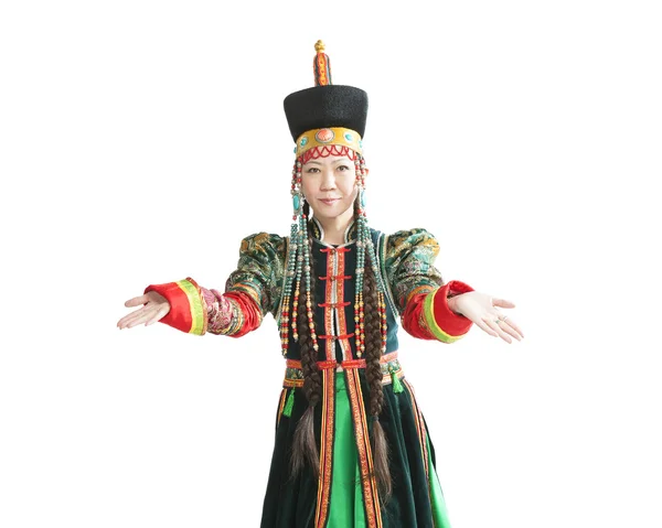Танцующая женщина национального бурятского танца — стоковое фото