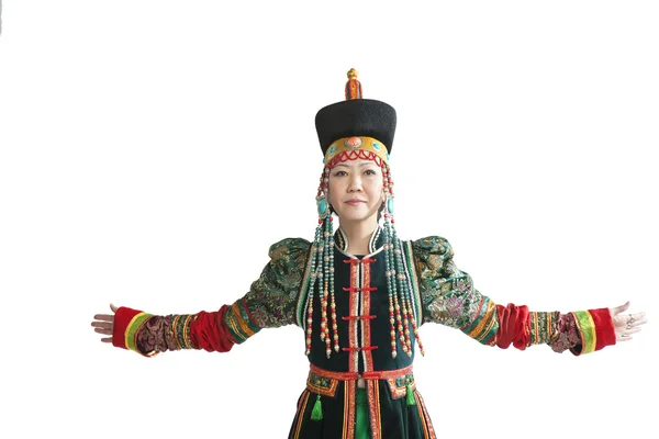 Жінка танці національного Бурятський танцю — стокове фото
