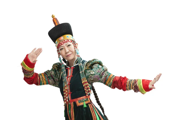 Танцующая женщина национального бурятского танца — стоковое фото