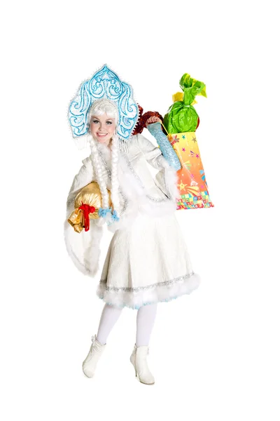 Menina vestida traje de Snegurochka — Fotografia de Stock