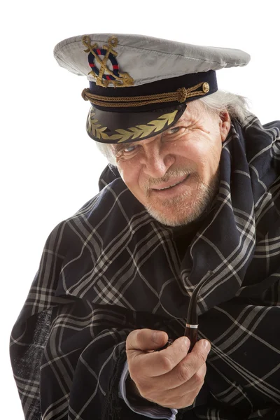 Старий моряк в капелюсі з трубою — стокове фото