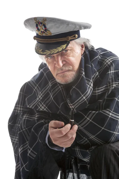 Old sailor man in  hat  with pipe — Stock Photo, Image