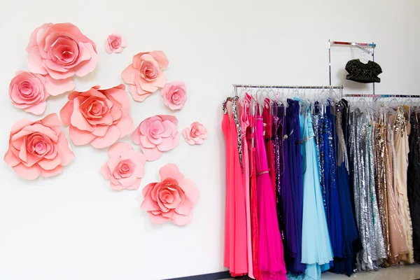 Dress shop  with evening dresses — Stock Photo, Image