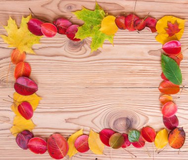 Sonbahar yaprakları ahşap kahverengi zemin çerçeve