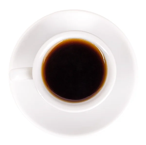 White cup and saucer with coffee top view — Stock Photo, Image