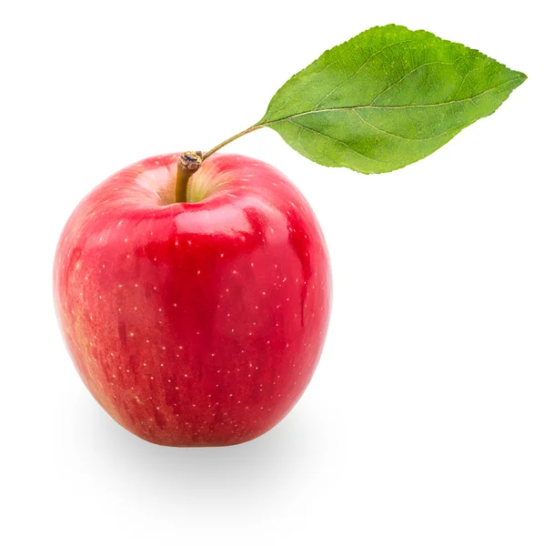 Red apple with green leaf — Stock Photo, Image