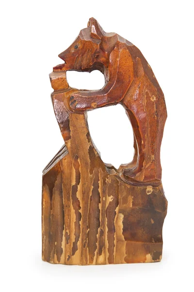 Drewnianą figurką niedźwiedzia — Zdjęcie stockowe