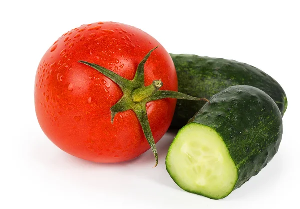 Ripe tomato and cucumber — Stock Photo, Image