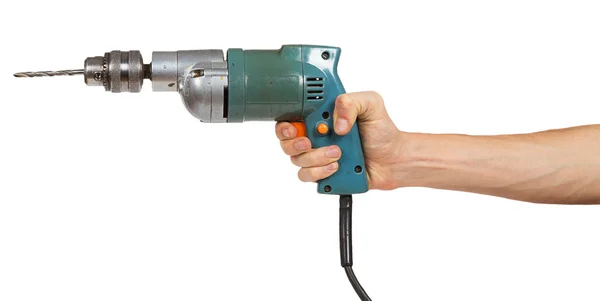 Man's hand holds a drill — Stock Photo, Image