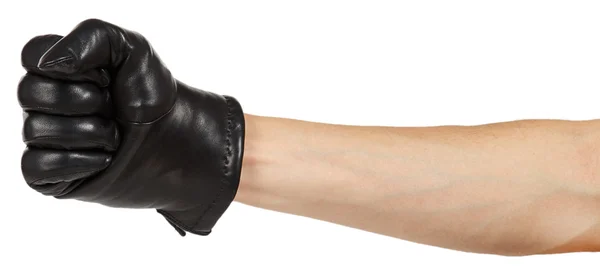 Hand in zwart leder handschoen — Stockfoto
