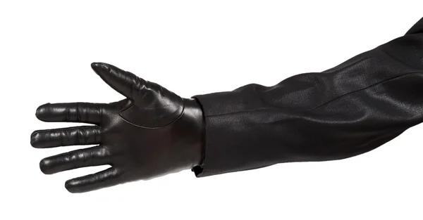 Hand in black leather glove and black suit — Stock Photo, Image