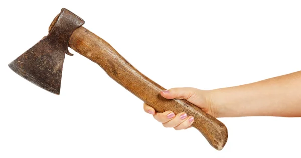 Gamla ax i kvinnlig hand — Stockfoto