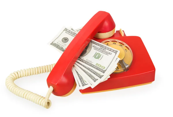 Czerwony telefon i dolarów — Zdjęcie stockowe