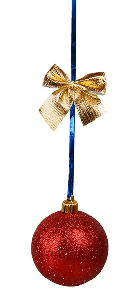 Red Christmas ball with golden bow — Stock Photo, Image