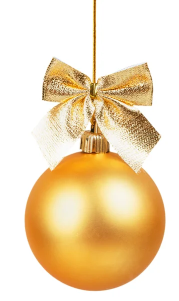 Gold Christmas ball with golden bow — Stock Photo, Image