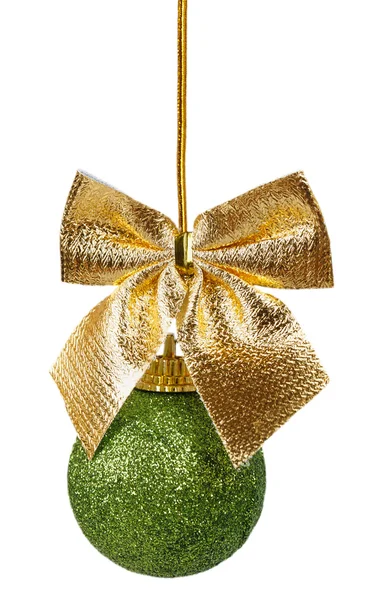 Green Christmas ball with golden bow — Stock Photo, Image