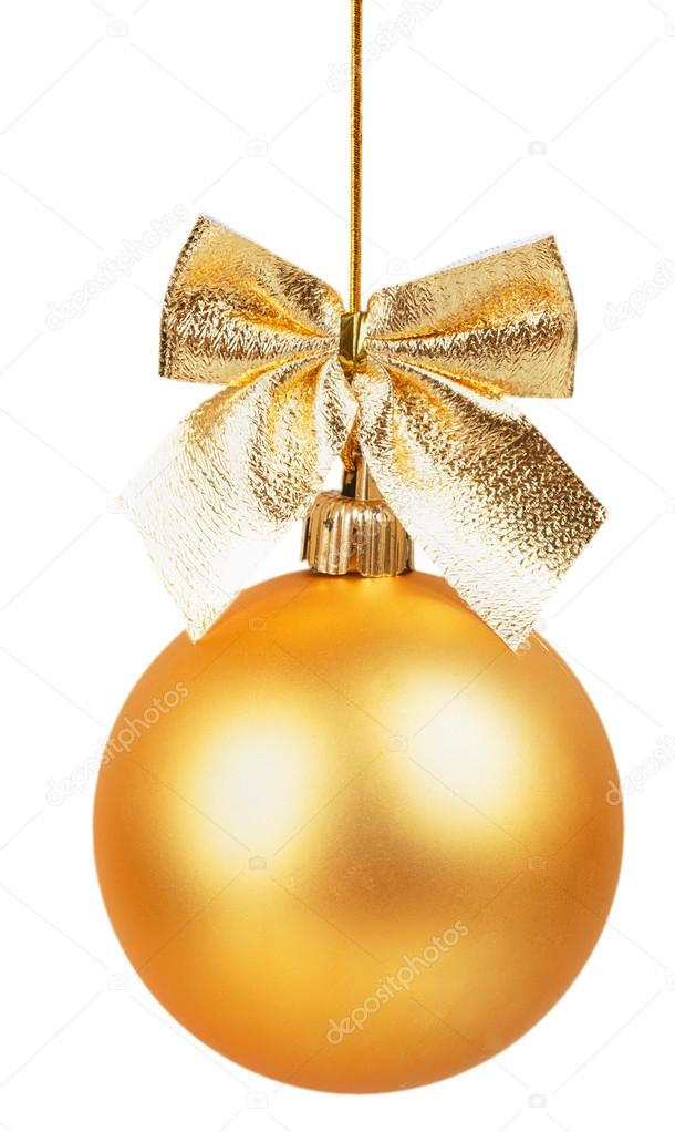 Gold Christmas ball with golden bow