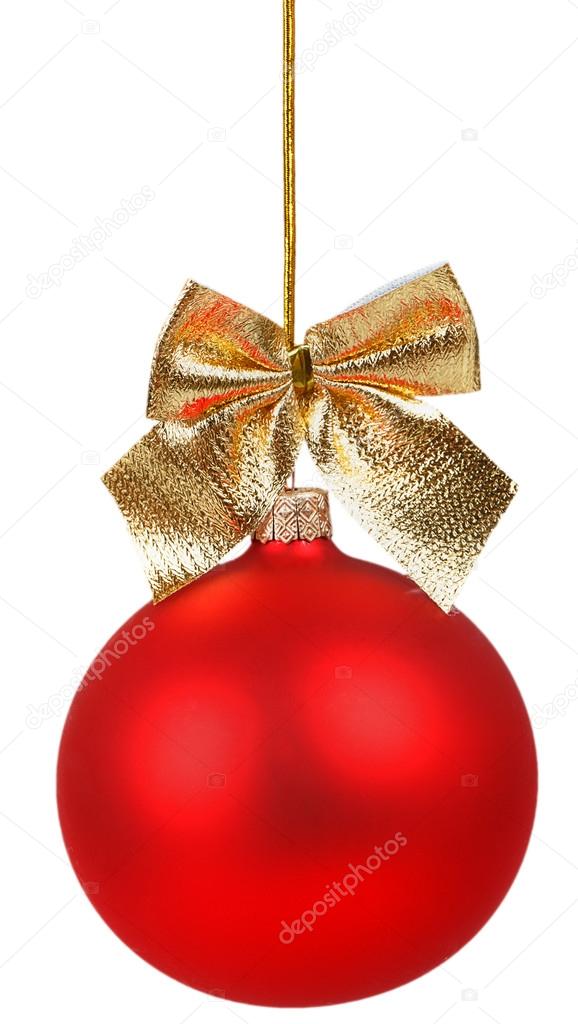 Red Christmas ball with golden bow