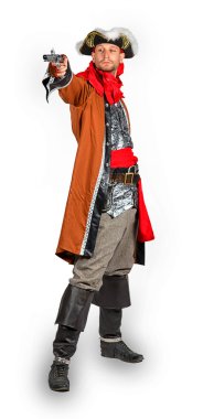 korsan kostümlü tabanca ile genç adam