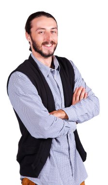 Bir rahat kıyafetler bir genç gülümseyen adam portresi