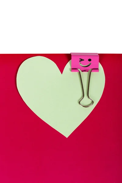 Cuore di carta appuntato legante rosa con smiley — Foto Stock