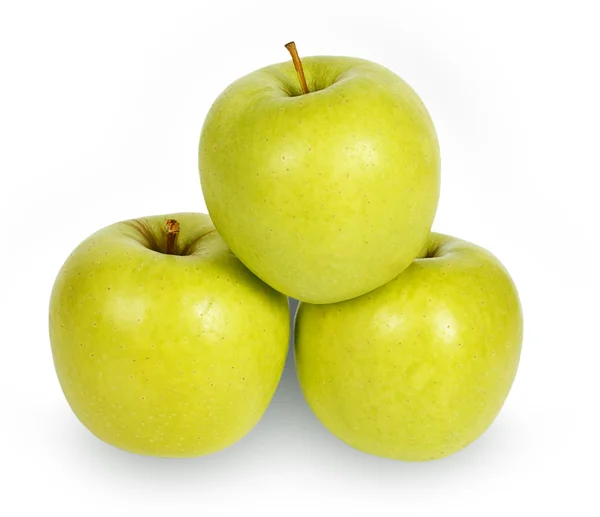 Drie rijpe groene appels — Stockfoto