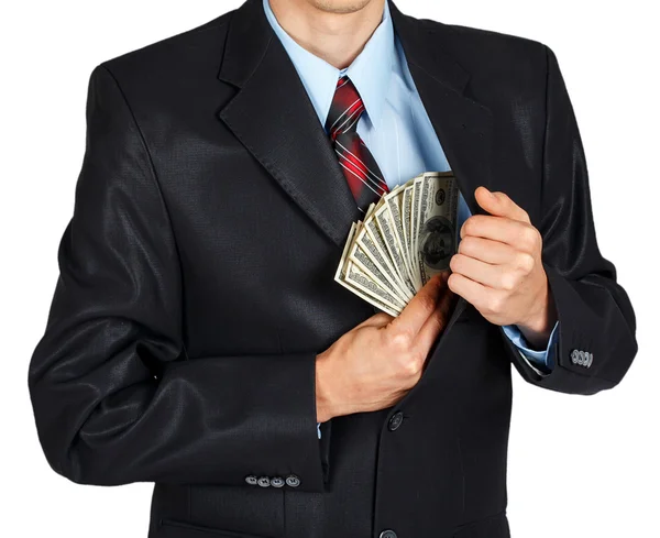 Man pulls money out of his jacket — Stock Photo, Image