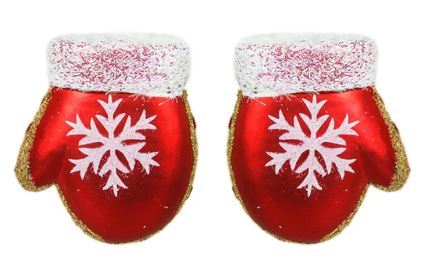 Two bright Christmas tree toys red mitten — Stock Photo, Image