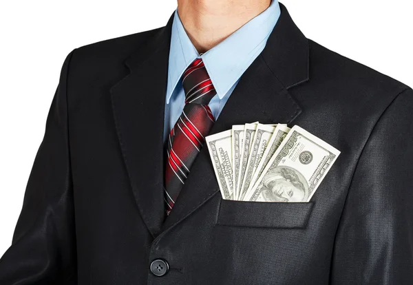 Dollars in businessman suit pocket — Stock Photo, Image