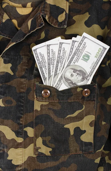 Army uniform pocket with dollars — Stock Photo, Image