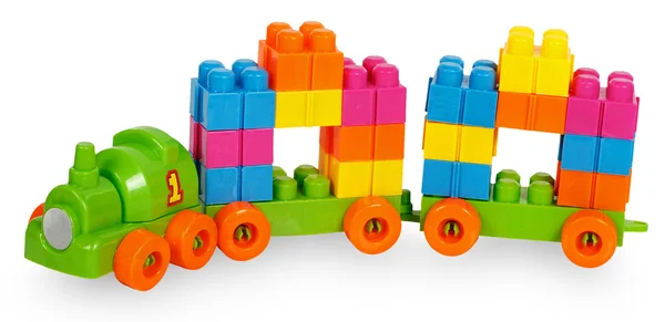 Train of colorful childrens building bricks — Stock Photo, Image