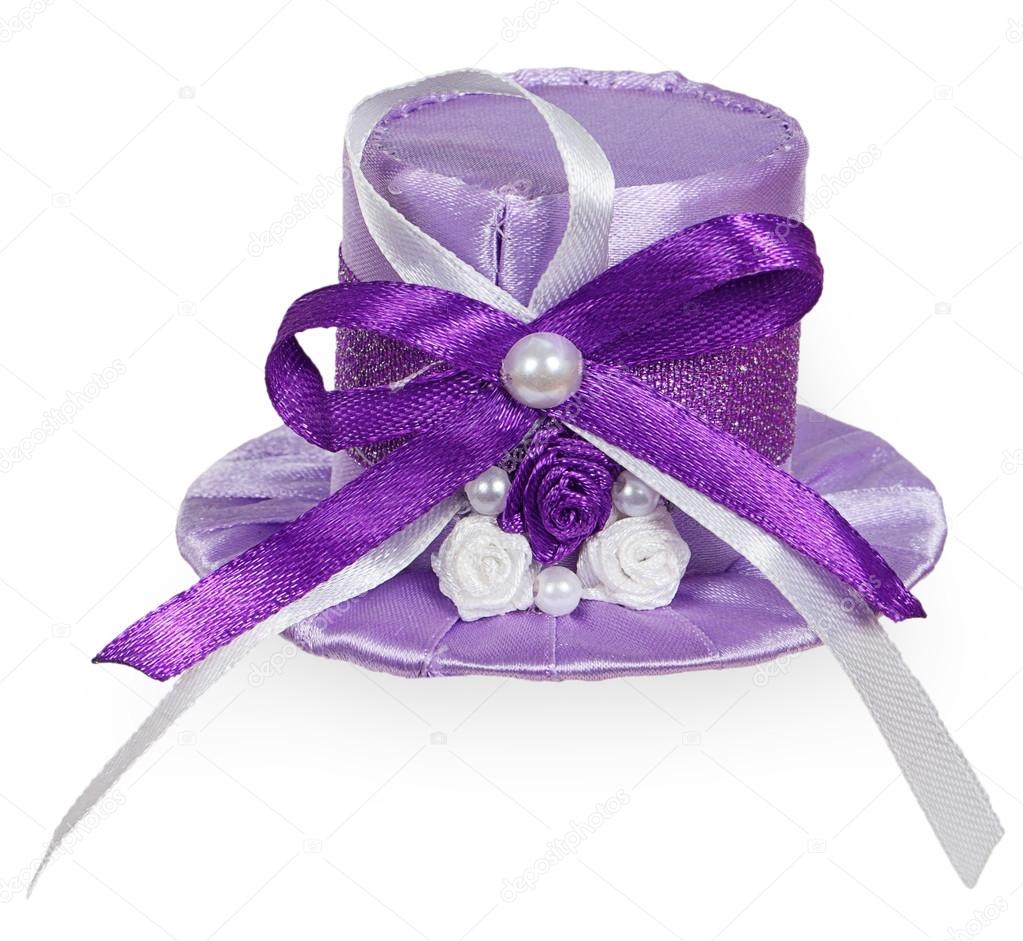 Bright purple lady's hat with satin ribbons