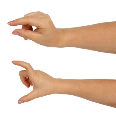 Hands of a caucasian female to hold some small and big objects clipart