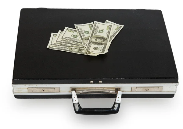 Черный чемодан с долларами — стоковое фото