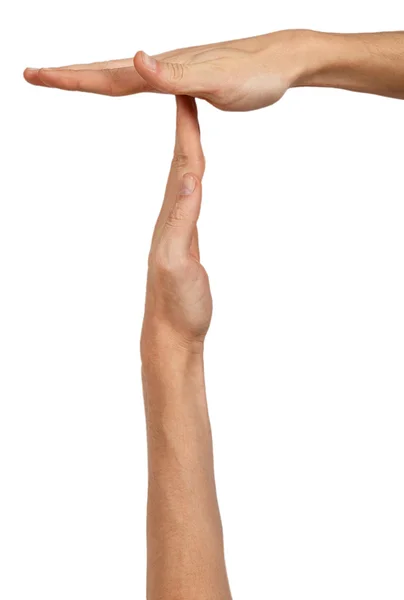 Adam'ın zaman aşımı işareti göstermek için bir konumda eller — Stok fotoğraf