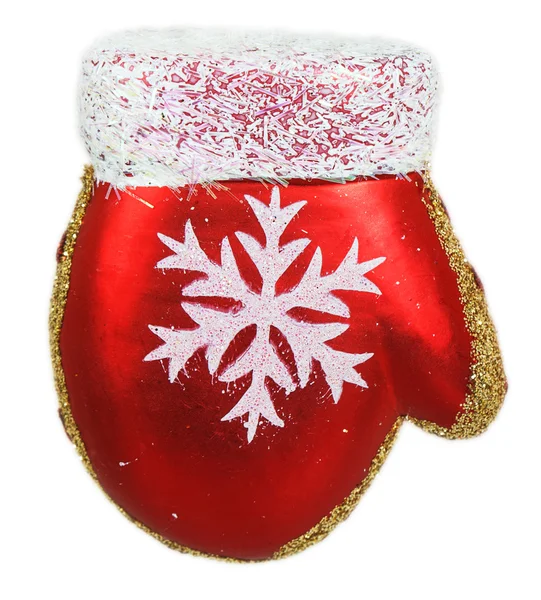 Brilhante árvore de Natal brinquedo vermelho mitten — Fotografia de Stock