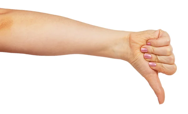 Frauenhand mit gesenktem Daumen — Stockfoto