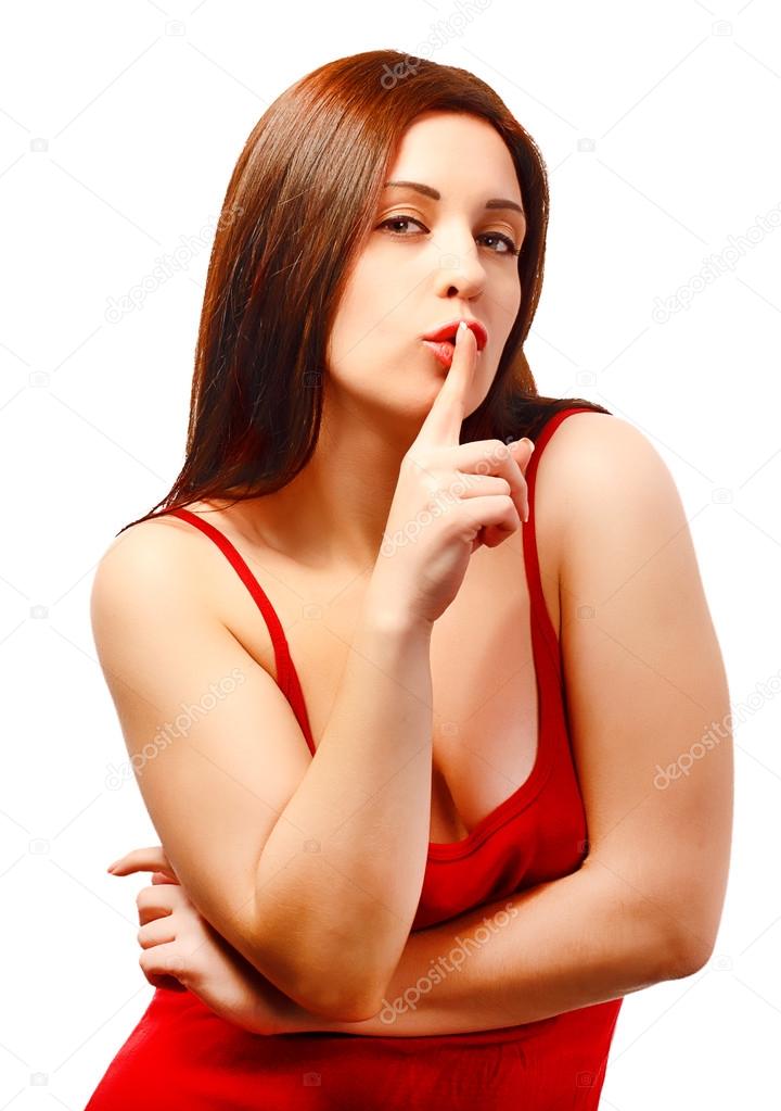 Portrait of sexy woman with finger on lips