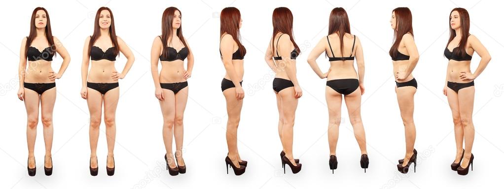 Collage of full body sexy woman with black underwear