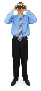 Dürbün ile mavi kravat ile iş adamı