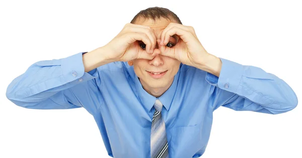 Primer plano retrato de hombre de negocios mirando a la cámara con binocular — Foto de Stock