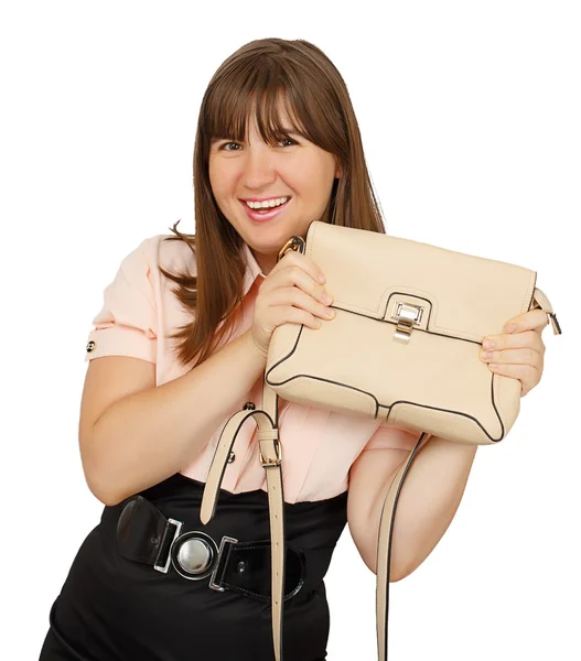 Beautiful young business woman with handbag — Stock Photo, Image