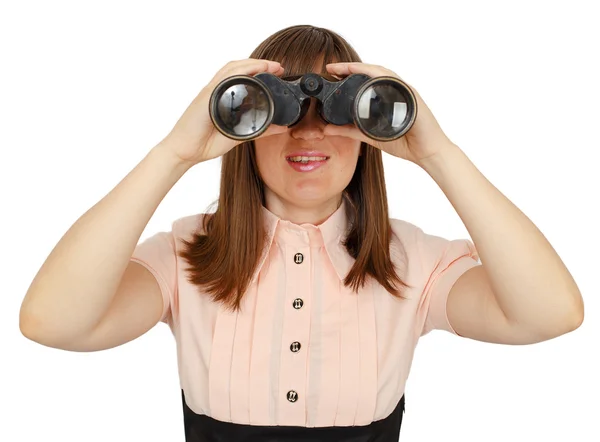 Business woman with binoculars — Stock Photo, Image