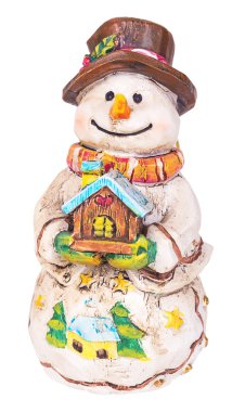 Kardan adam onun elleri dekorasyon bir evde tutuyor