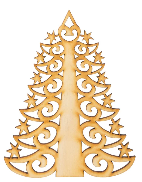 用星号的木材装饰圣诞树形状 — 图库照片